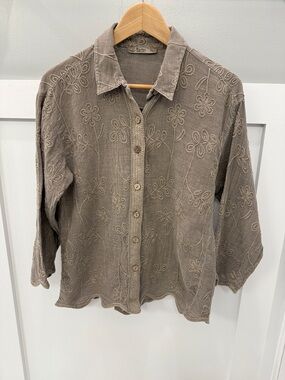 Embroidered Button-Down Shirt - Taupe